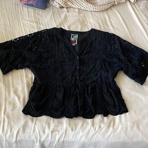 Johnny Was Black Embroidered Blouse